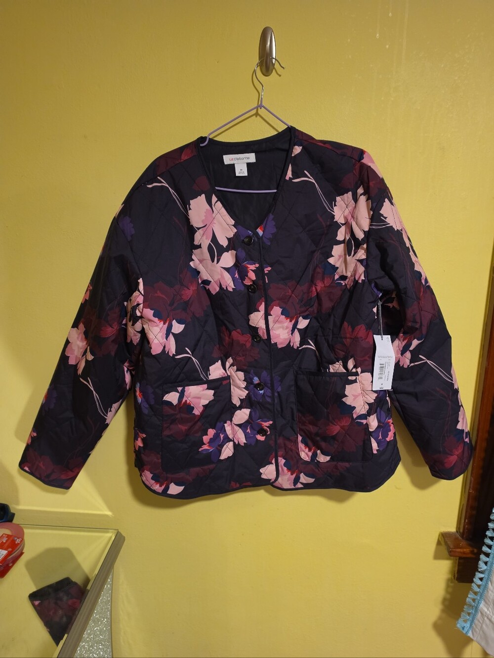 NWT Liz Claiborne Women's Medium Quilted Jacket Blooming Floral Print Insulated
